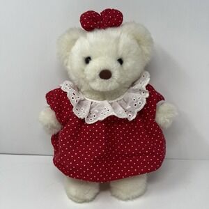 Commonwealth Teddy Bear 11 Inch White Red Heart Dress Vintage 1991 Plush Toy
